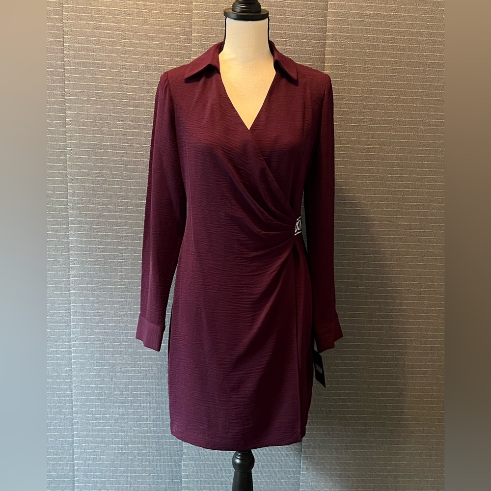 DKNY Long Sleeve Faux Wrap Dress